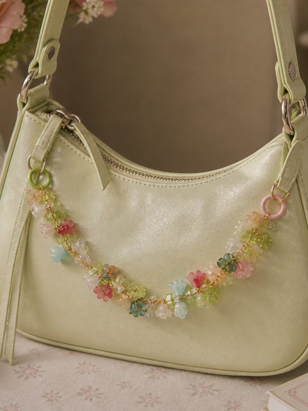 Pastel Floral Beaded Bag Charm